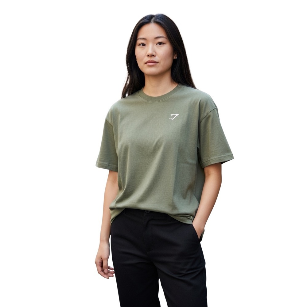 Gymshark T-Shirt Olive Green Cotton Gym Top B1A7M Womens Small